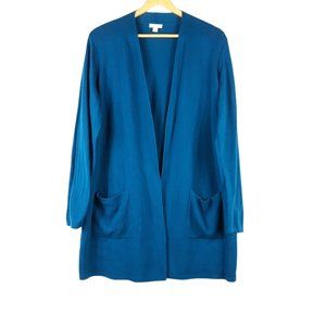 J Jill Long Blue Open Front Cardigan Size Large